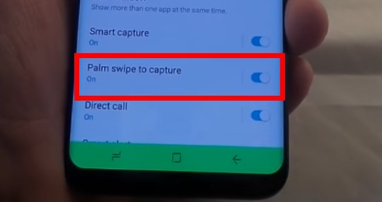 Engedélyezze a Palm swipe to Capture opciót